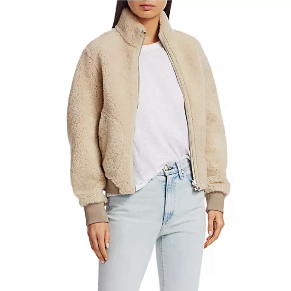 Rag & Bone Jodi Reversible Ivory Cream White genuine shearling bomber jacket
